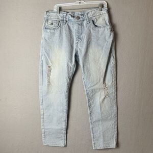 True Religion Ricky Relaxed Straight Jean Men 36x27 Flap Pockets Distressed READ